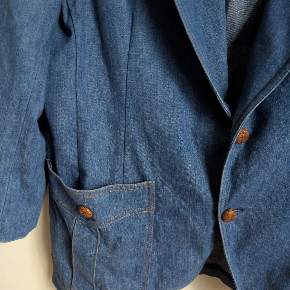 VINTAGE LEE Retro Light Wash Cotton Minimalist Simple Breasted Blazer Size Large - Picture 3 of 16